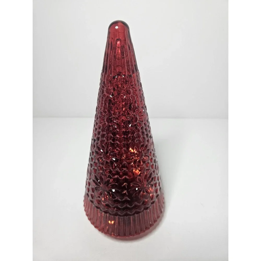 Red Mercury Glass Lighted Christmas Tree Tabletop Decor Cone Figurine Glowing